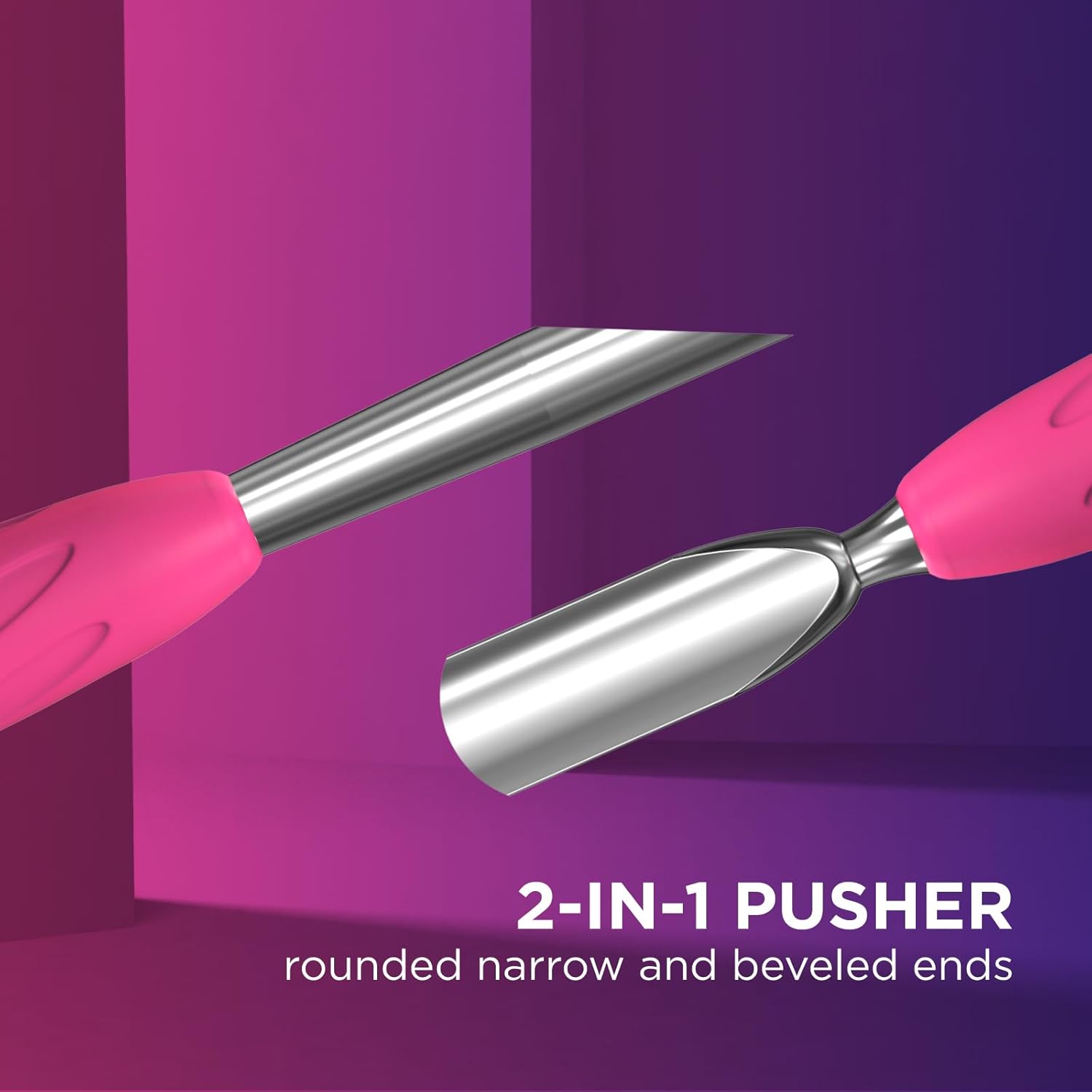 Staleks Manicure pusher Gummy with silicone handle UNIQ 10 TYPE 2 – Stainless Steel – Professional Cuticle Tool (rounded narrow and beveled pusher)