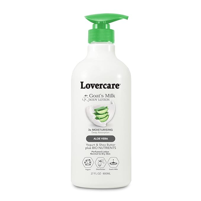 Lovercare Goat Milk Body Lotion for Dry Skin Aloe Vera 27.05 oz (800ml) - Single…