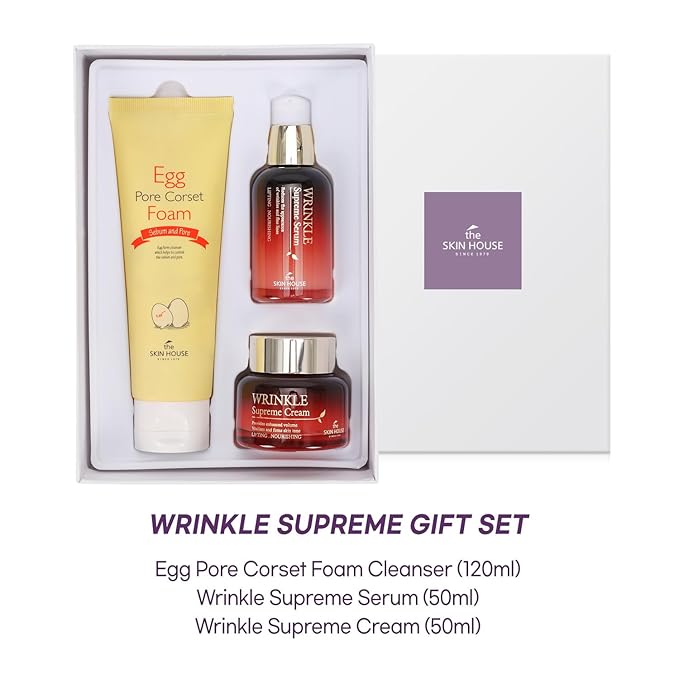 THE SKIN HOUSE Wrinkle Supreme Gift Set l Birthday Gifts, Korean Facial Skin Care, Wrinkles, Fine Lines, Nourishing l Red Ginseng, Adenosine, Ceramide l Facial Cleanser, Serum, Cream