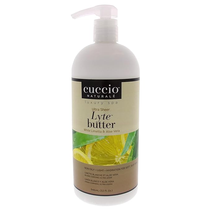 Cuccio Naturale Lyte Ultra-Sheer Body Butter Duo: White Limetta & Aloe Vera and Lavender & Chamomile – 32 oz Each – Lightweight, Deep Hydration for Silky Smooth Skin