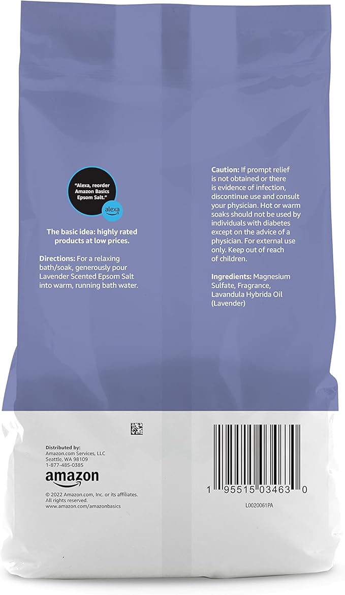 Amazon Basics Epsom Salt Soaking Aid, Lavender Scented, 3 Pound, 6-Pack (Previously Solimo)