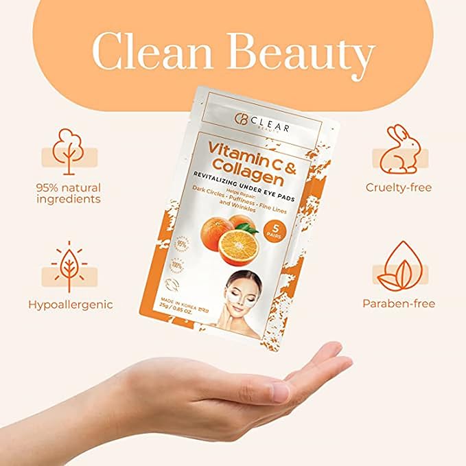 Vitamin C & Collagen Under Eye Patches 3 Pack - Dermatologist Tested, Reduces Dark Circles, Anti-Aging, Natural Ingredients, Cruelty-Free Korean Skincare, All Skin Types - 3 Pairs
