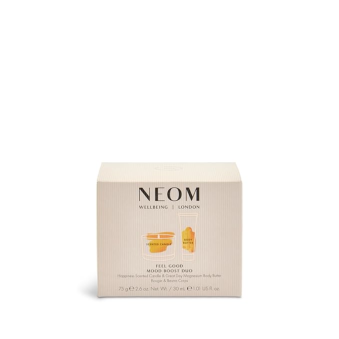 NEOM- Feel Good Mood Boost Duo Gift Set | Happiness Scented Candle & Great Day Magnesium Body Butter