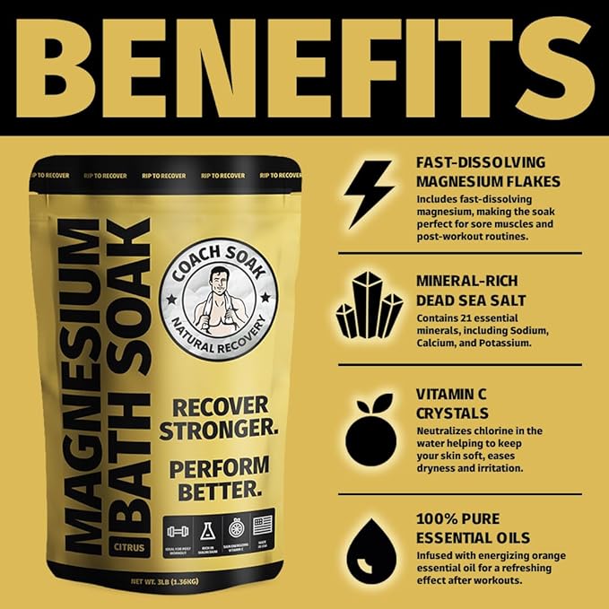 3 Pack Bundle: Coach Soak Recovery Bath Soak, Epsom Salt Bulk, Bath Salts Bulk, 3 Pack Bundle, Total of 9 Pounds (Energizing Citrus)