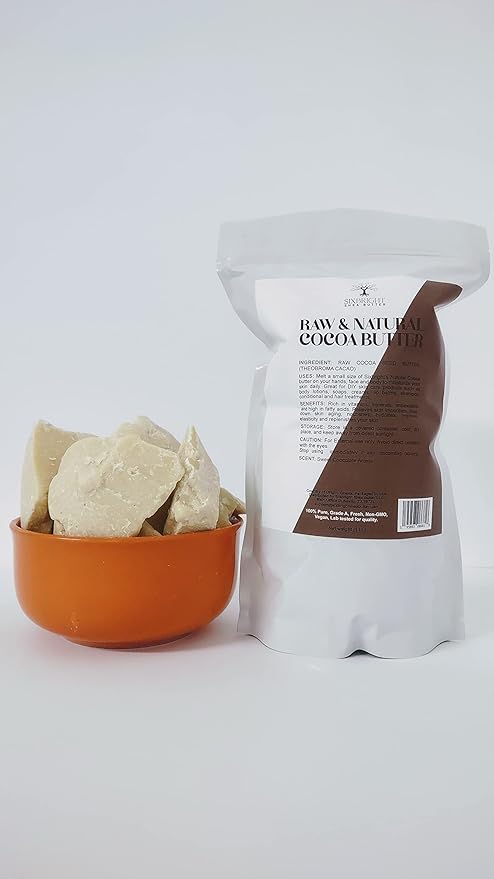 Sixbright UNREFINED, 100% PURE, FOOD GRADE, NATURAL COCOA BUTTER- Repairs Body Scars, Stretch Marks, Dry & Cracked Skin- Great for DIY's Beauty products-16 Ounce -(Pack of 1)- Chocolate Aroma