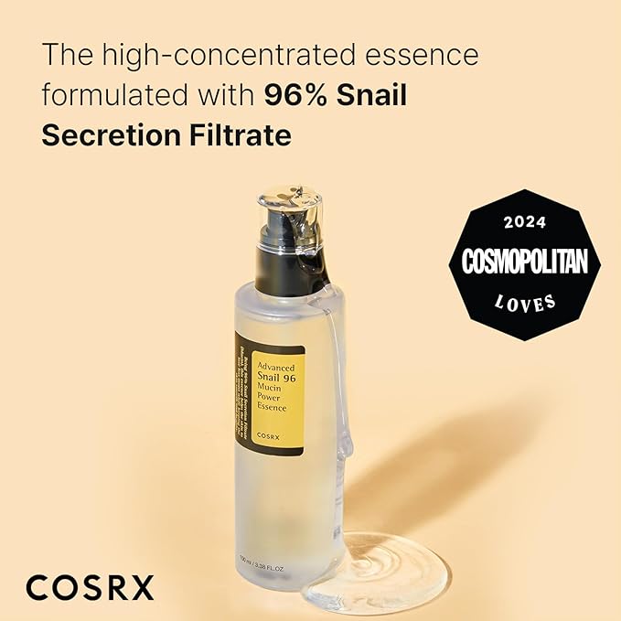 COSRX Snail Mucin 96% Power Repairing Essence 3.38 fl.oz, Hydrating Serum for Face with Snail Secretion Filtrate, Mothers day gifts for mom, Korean Skin Care