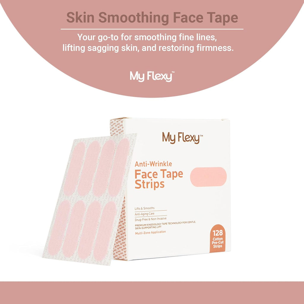 Face Tape Strips - 128 Pre-Cut Cotton Face Lifting Tape, Facial Tape, Overnight Anti Wrinkle Patches, Smile Line Patches, Frown Line Patches, Smoothing & Tightening - Latex Free.