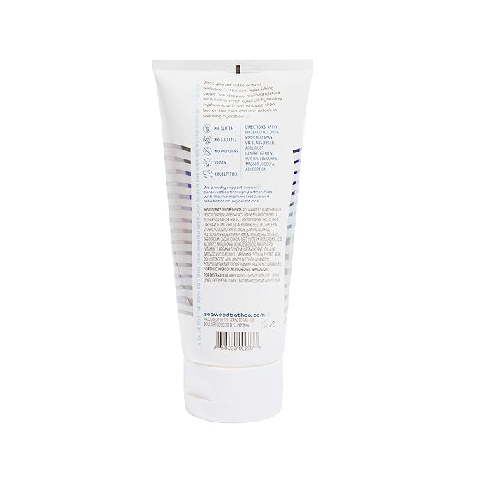 Seaweed Bath Co. Hydrate Body Cream, Unscented, 6 Ounce, Nourishing Hand & Body Lotion Moisturizer for Dry Skin, with Sustainably Harvested Seaweed, Kukui Oil, Hyaluronic Acid, Shea Butter