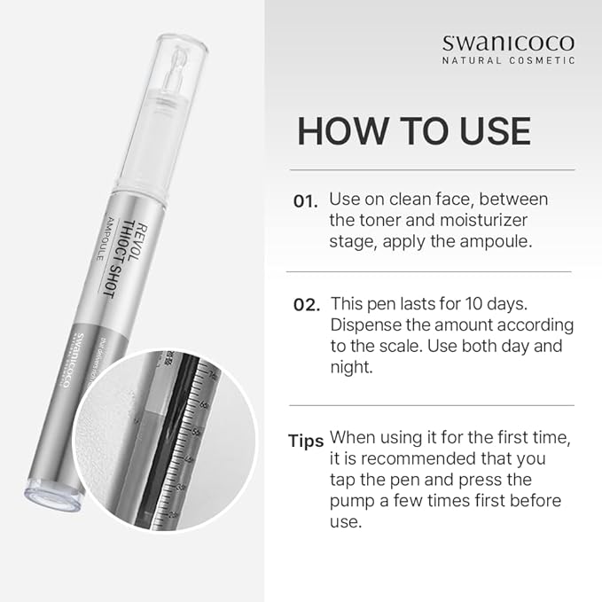 Revol Thioc Shot Ampoule, 10 Days Anti Aging Care, Cinderella Face Lift, Thioctic Acid, Skin Elasticity, Intense Glow, Hydrate Dry Skin and Rough Skin, Skin Booster, 10ml 0.34 fl Oz