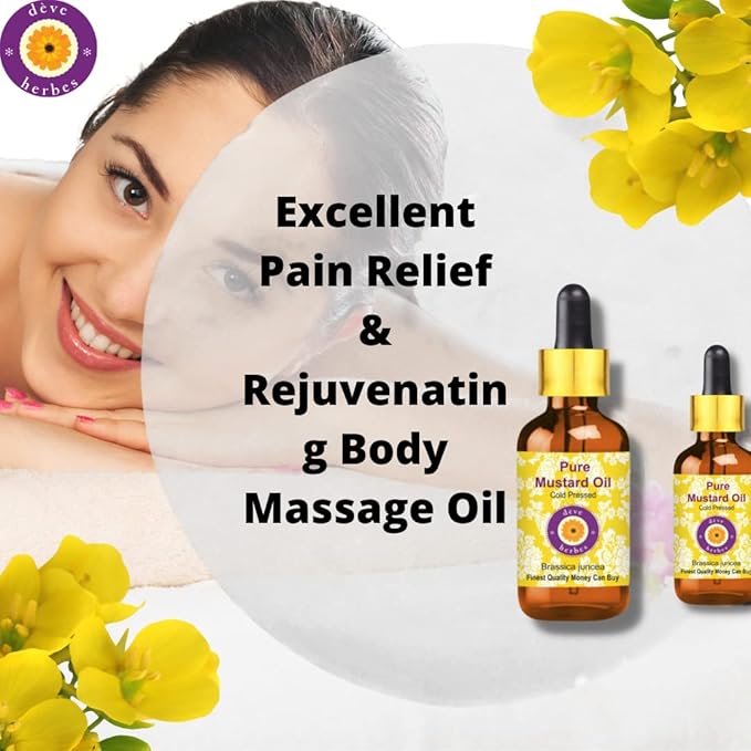 Deve Herbes Pure Mustard Oil (Brassica juncea) with Glass Dropper Cold Pressed 10ml (0.33 oz)