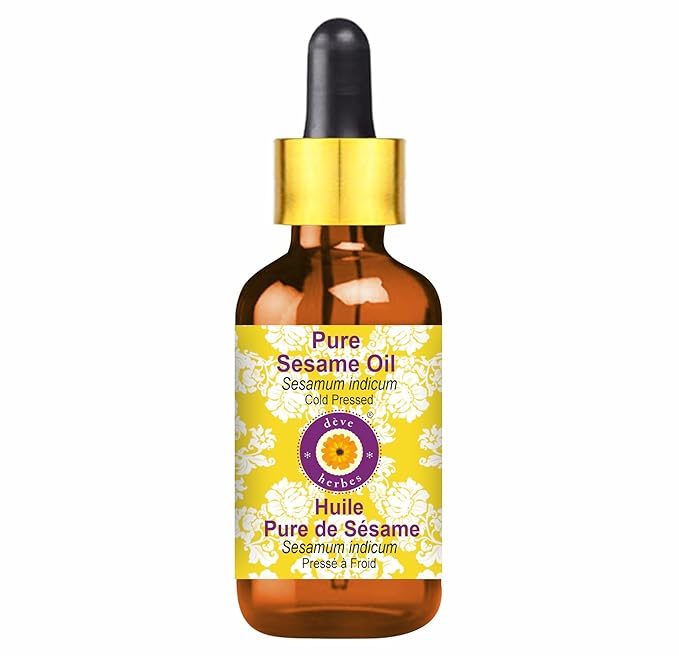 dève herbes Pure Sesame Oil (Sesamum indicum) with Glass Dropper Cold Pressed 15ml (0.50 oz)