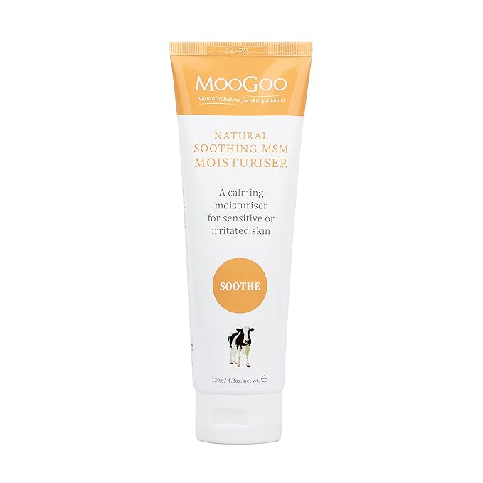 MooGoo Soothing MSM Moisturiser - Calming Face & Body Moisturiser for Sensitive, Red or Sunburnt, Dry, or Irritated Skin Including Eczema, Psoriasis & Rosacea (4.2 Fl Oz)