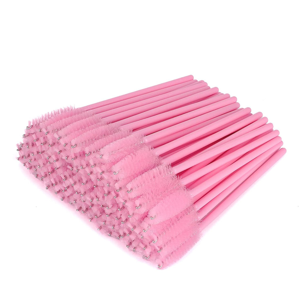 G2PLUS 100PCS Disposable Eyelash Brushes, Adjustable Mascara Wands Makeup Applicator, Lash Spoolies Brushes for Eyelash Extensions and Eyebrows (Baby Pink)