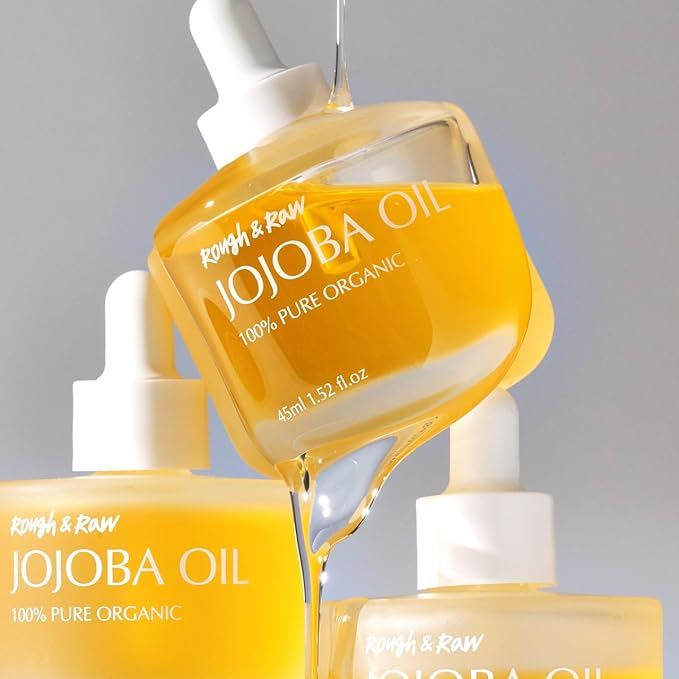 ROUGH & RAW, USDA Organic Cold-Pressed 100% Pure Golden Organic Jojoba Oil from Israel, made in Korea 1.52 fl.oz