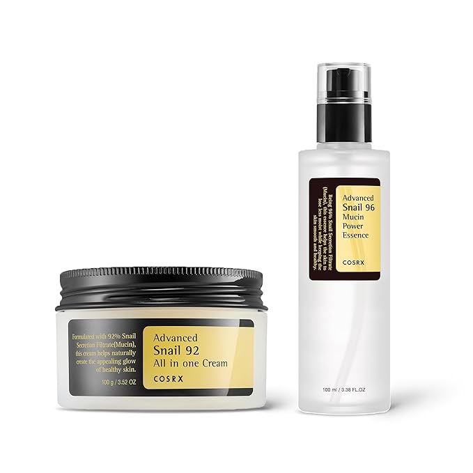 COSRX Best Seller Duo- Snail 92 Cream & Snail 96 Essence, Daily Face Gel Moisturizer and Hydrating Serum for Face with Snail Secretion Filtrate, Korean Skin Care