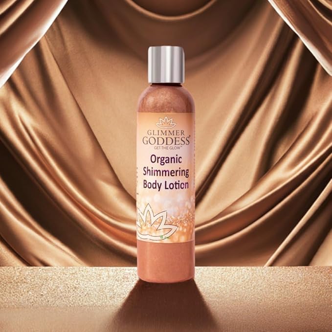 GLIMMER GODDESS Organic Bronzer Body Lotion - Sexy Level 2 Bronze Body Shimmer, 8 oz