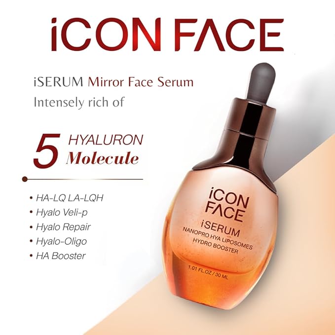 iCon Face iSerum - 20x Nano Hyaluronic Acid Ageless Hydro Booster Serum, 12Hour Moisturizing & Collagen Production, Age Defying, Natural Arbutin, Pearl Extract, 30ml