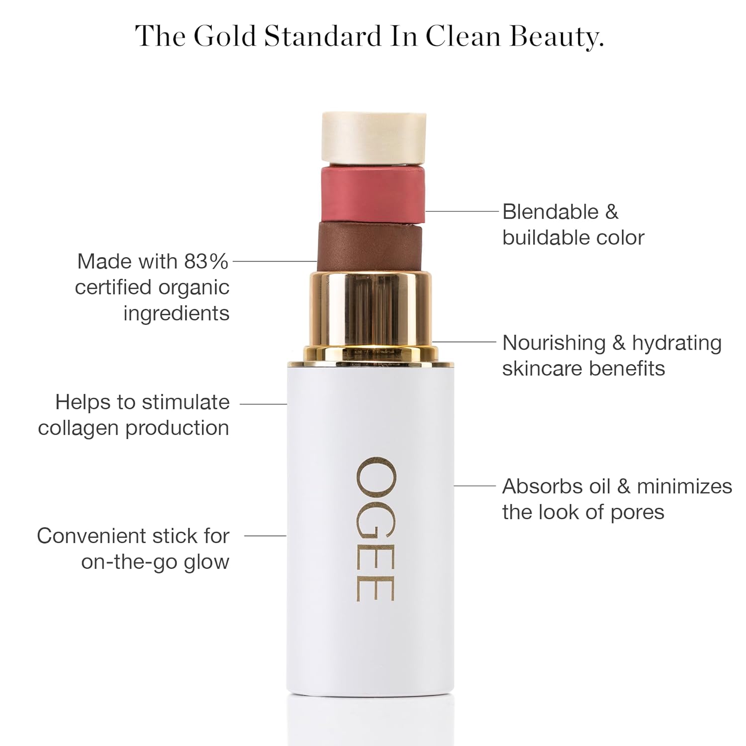 Ogee Sculpted Face Stick (TOPAZ - MATTE ROSY PEACH) Certified Organic Blush Stick - Multi-Use Cream Blush & Highlighter Stick