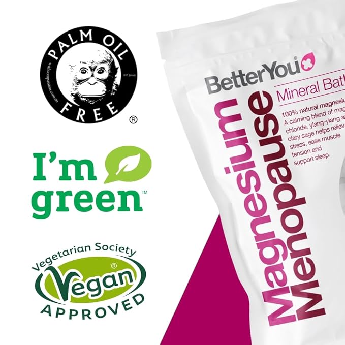 BetterYou Magnesium Menopause Bath Flakes - Magnesium Bath Soak and Menopause Support - Soothes Sore Muscles - Ylang Ylang and Clary Sage - 1.6 lb