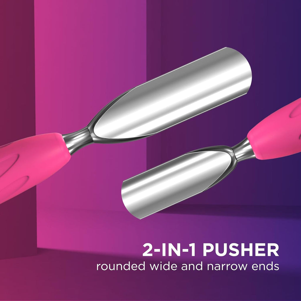 Staleks Manicure pusher Gummy with silicone handle UNIQ 10 TYPE 1 – Stainless Steel – Professional Cuticle Tool (rounded wide and rounded narrow pusher)
