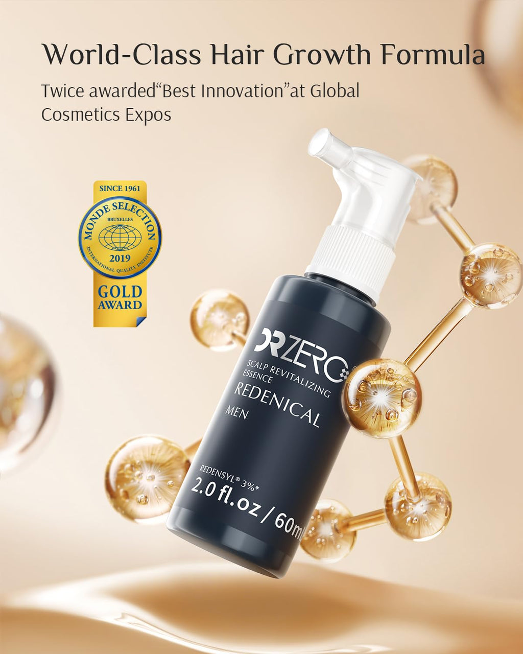 DR ZERO Men's Hair Growth Serum, Japanese Hair Care, Volumizing High-Performance Hair Thickening, with 3% Redensyl® & Nano-Tech Improves Thinning, Sulfate & Silicone-Free, No Side Effects, 2 oz