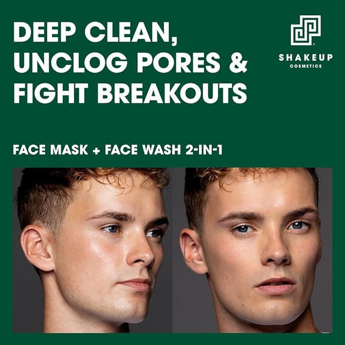 Mens Oil Control 4-Piece Skincare Set, for Oily & Acne Skin, including a Face Scrub, Skin-Clearing Toner, Light Moisturiser, plus a Wash Bag. Aka. SHAKEUP OIL CONTROL POWER PACK
