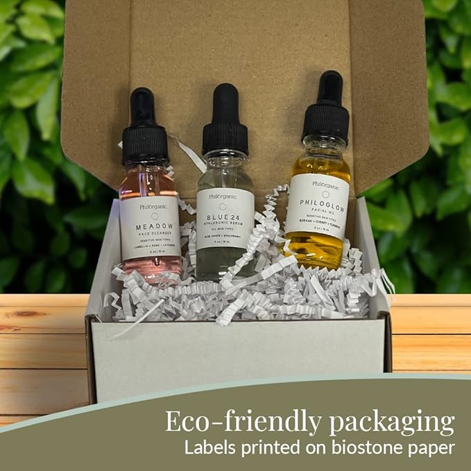 Philorganic Sustainable Facial Care Kit- Organic Trio Set- Cleanser, Hyaluronic Serum, & Oil - Self-Care Spa Moment & Gift - Small Batch USA Made