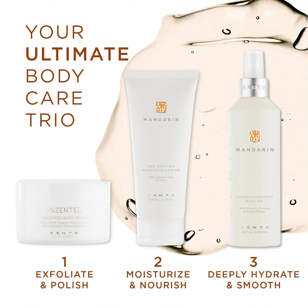 Zents Luminous Cashmere Body Oil (Travel Size - Mandarin Fragrance) | Moisturizing Body Oil with Vitamin E & Organic Coconut Oil | Softens & Smooths Skin | 1 fl oz | TSA Approved