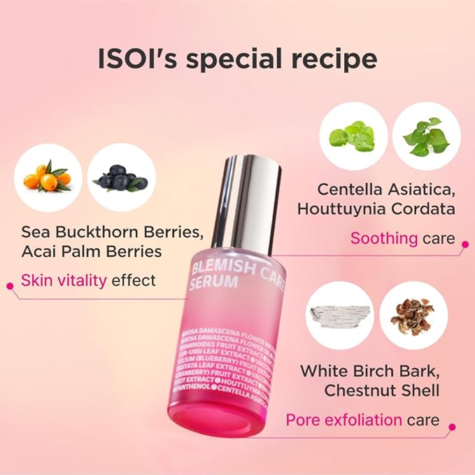 ISOI Blemish Care Up Serum Special Kit, 5-Step Korean Skin Care Set for Hydration & Radiance, Travel Size Gift Set (Serum, Tonic Essence, Cream, Pad, Mask)