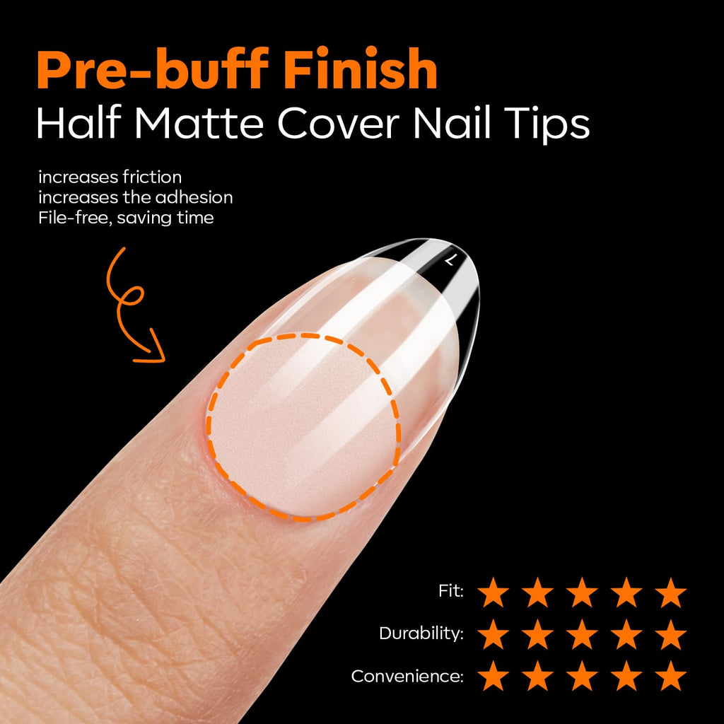 modelones Extra Short Almond Nail Tips, Pre-shaped Tips x Gel Soft Fake Nails False Acrylic Clear Full Cover Press on Extension Kit x Gel Manicure DIY at Home 216PCS 12Sizes