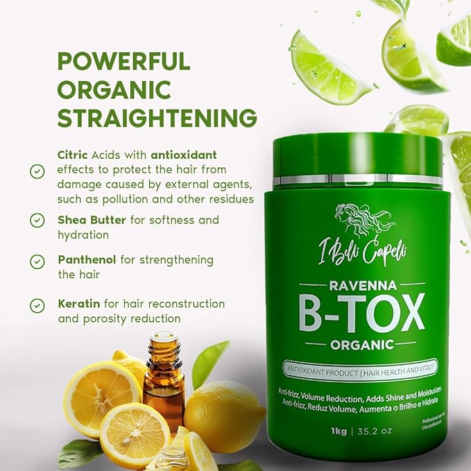 Ravenna B-tox Organic Kit, 52.8 Fl Oz - Hair B-tox Treatment & Argan Oil Mask for Anti-Frizz, Volume Reduction, Smoothing Hair