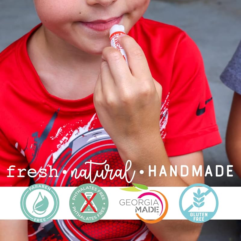 Rinse Bath & Body Fruit Cup Lip Balm Set - Handmade Natural Flavored Lip Balm | Cherry, Grape, Orange & Strawberry | Moisturizing, Soothing & Protecting | Squalane Oil | Gluten Free | 4 pack