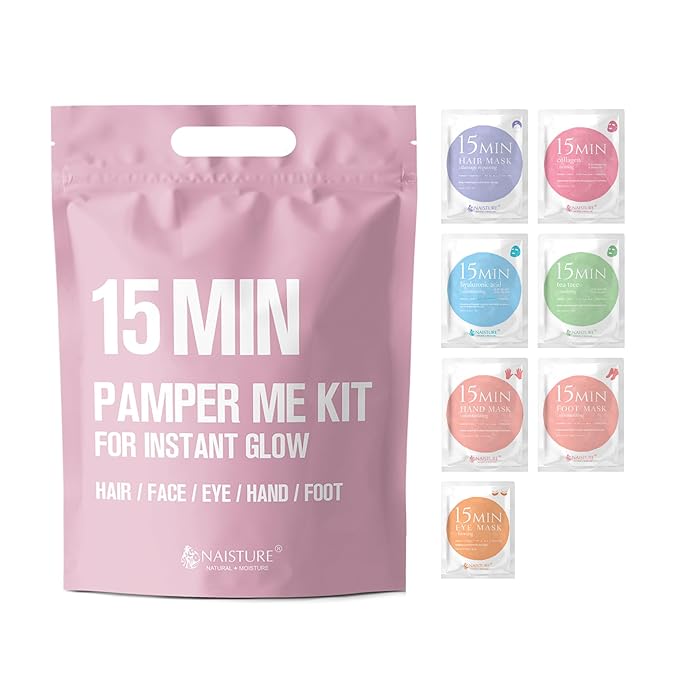 Pamper Me Kit & Be Bare Peachy Jelly Ball Cleanser, Korean Face Wash and Masks Self Skin Care Gifts for Moisturizing, Protectant, Exfoliation and Hydrating -Fresh Aqua (7 pc and 1.41oz)