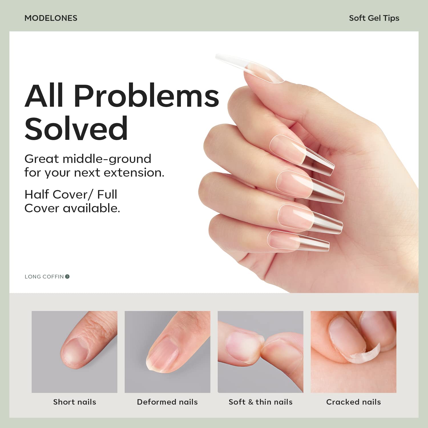 Modelones Long Coffin Nail Tips - 500Pcs Fake Nails Gel Clear Soft Acrylic Press on Pre-shape Full Cover Gel Extension Home DIY Salon Art Design 10 Sizes