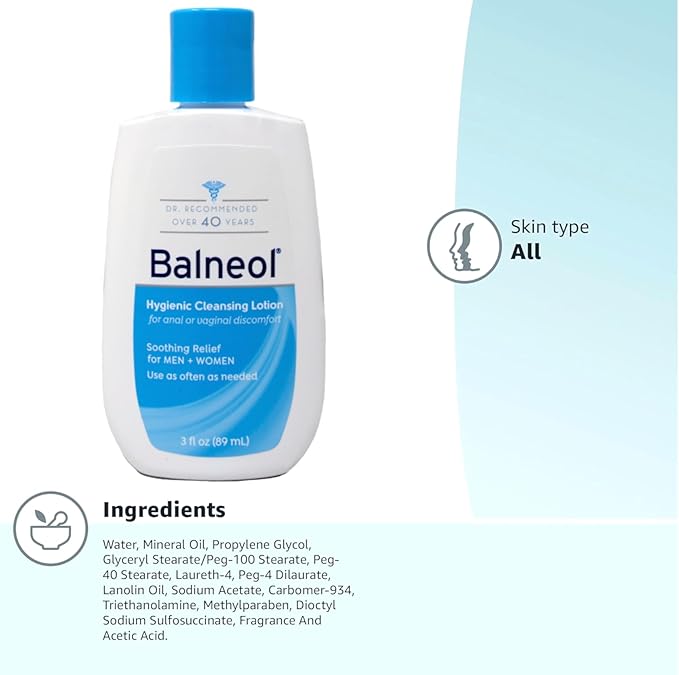Balneol Hygienic Cleansing Lotion Bottles, 3 Fl Oz (Pack of 6)