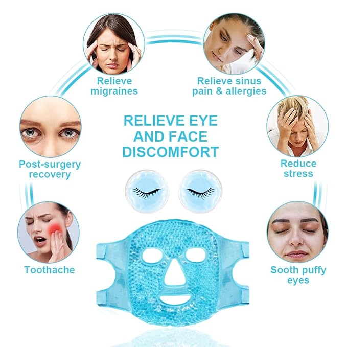 Cold Face Eye Masks Ice Face Mask Hot Cold Compress For Dark Circles, Puffiness, Migraines, Headache, Stress, Redness, Cooling Face Masks For Women Man, Skin Care