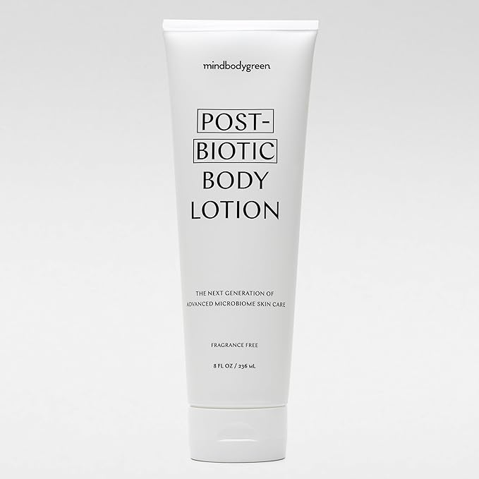 mindbodygreen postbiotic body lotion - Ultra-hydrating, firming, and clean body lotion with next-gen pre and postbiotics, aloe, oat oil, shea butter, coenzyme QIO. Vegan. Paraben and phthalate free.