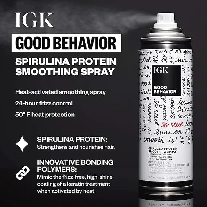 IGK Hair Treatment Full Size Set | Antisocial Dry Hair Mask + Good Behavior Spirulina Spray | Overnight Bond-Building + Keratin Like Smoothing Spray | Vegan + Cruelty-Free | Set of 2