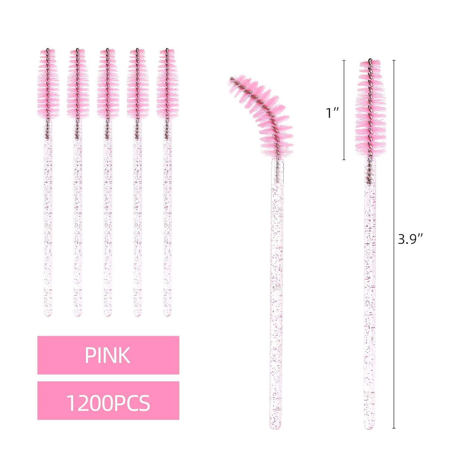 Tbestmax 1200 Disposable Mascara Wands Eyelash Brush Spoolies for Eyebrow Eye Lash Extension, Makeup Brushes Applicators Kits - Pink