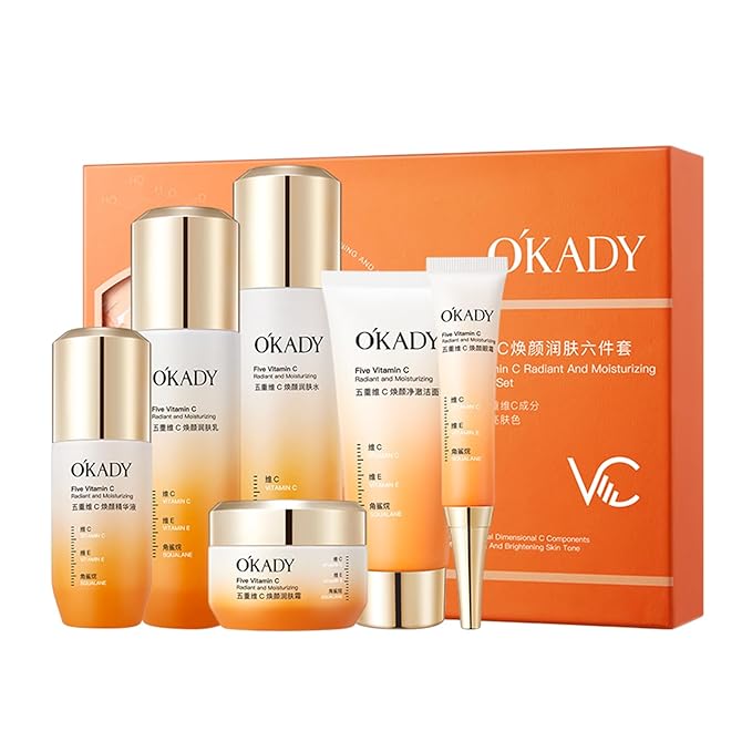 O'KADY Skincare Sets & Vitamin C ,Face Care Set for Women,Day & Night Skincare Gift with Cleanser, Toner, Serum, Eye Cream, Moisturizing Cream,Night Cream for Women Teen Girls Birthday(6 Pcs)