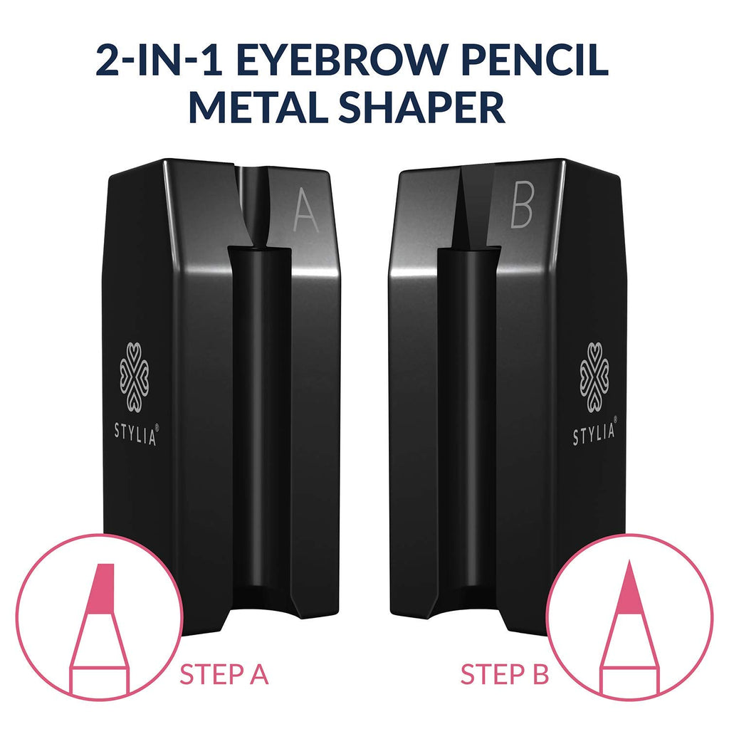 2-in-1 Metal Duckbill-Shape Eyebrow Pencil Shaper with 2 Single Edge Razor Blades - Eye Makeup Shaping Tool for Waterproof Peel Off Brow Pencils - Compact Cosmetic Shaper for Beginners & Professional