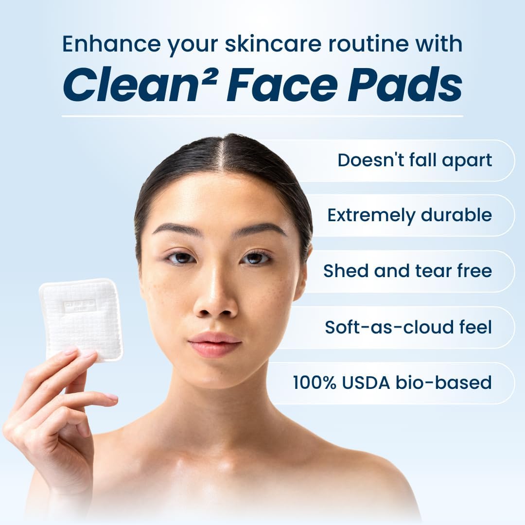 Clean Skin Club Clean² Pads 2.0 [New & Improved Edges] Guaranteed Not to Shed & Tear Face Pads, Unique Triple Layers, Textured & Ultra Soft Side, Organic Disposable Cotton, Pair with Makeup Remover