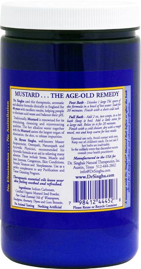 Dr. Singha's Mustard Bath Salts - 28 oz Herbal Bath Soak with Essential Oils for a Relaxing and Rejuvenating Experience - Made in USA