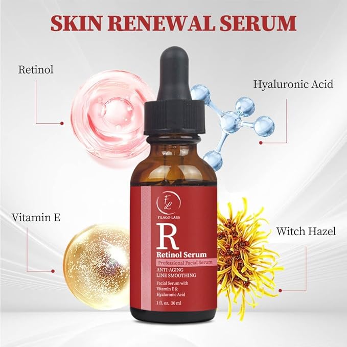 Retinol Serum for Face, – Anti Aging Facial Serum with Retinol, Hyaluronic Acid, Vitamin E, & More – Brightening Serum made to improve Dark Spots, Skin Tone, Fine Lines & Wrinkles, 1 Fl Oz