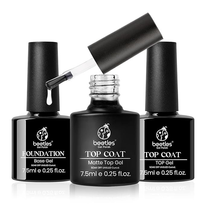 Beetles Gel Nail Polish Base No Wipe Top Coat，and 7.5ml Cuticle Oil, Gel Nail Cuticle Oil Care for Dry