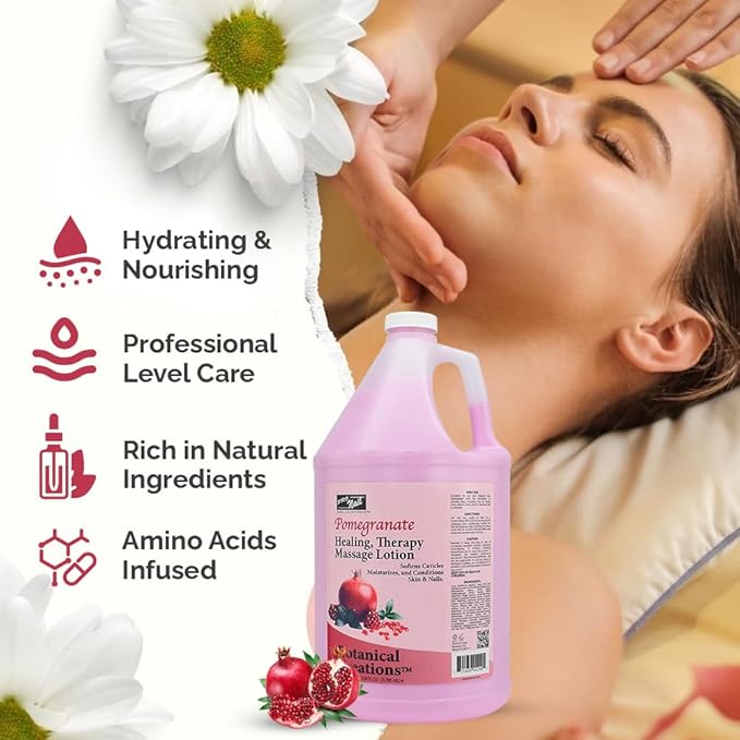 PRO NAIL - Healing Therapy Massage Lotion - Professional Pedicure, Body and Hot Oil Manicure, Infused with Natural Oils, Vitamins, Panthenol and Amino Acids (Pomegranate, 1 Gallon)