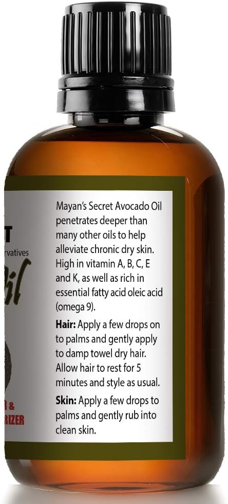 Mayan's Secret Pure Carrier and Essential oils for Skin Care, Hair, Body Moisturizer for Face-Anti Aging Skin Care (Avocado Oil Organic, 4oz)