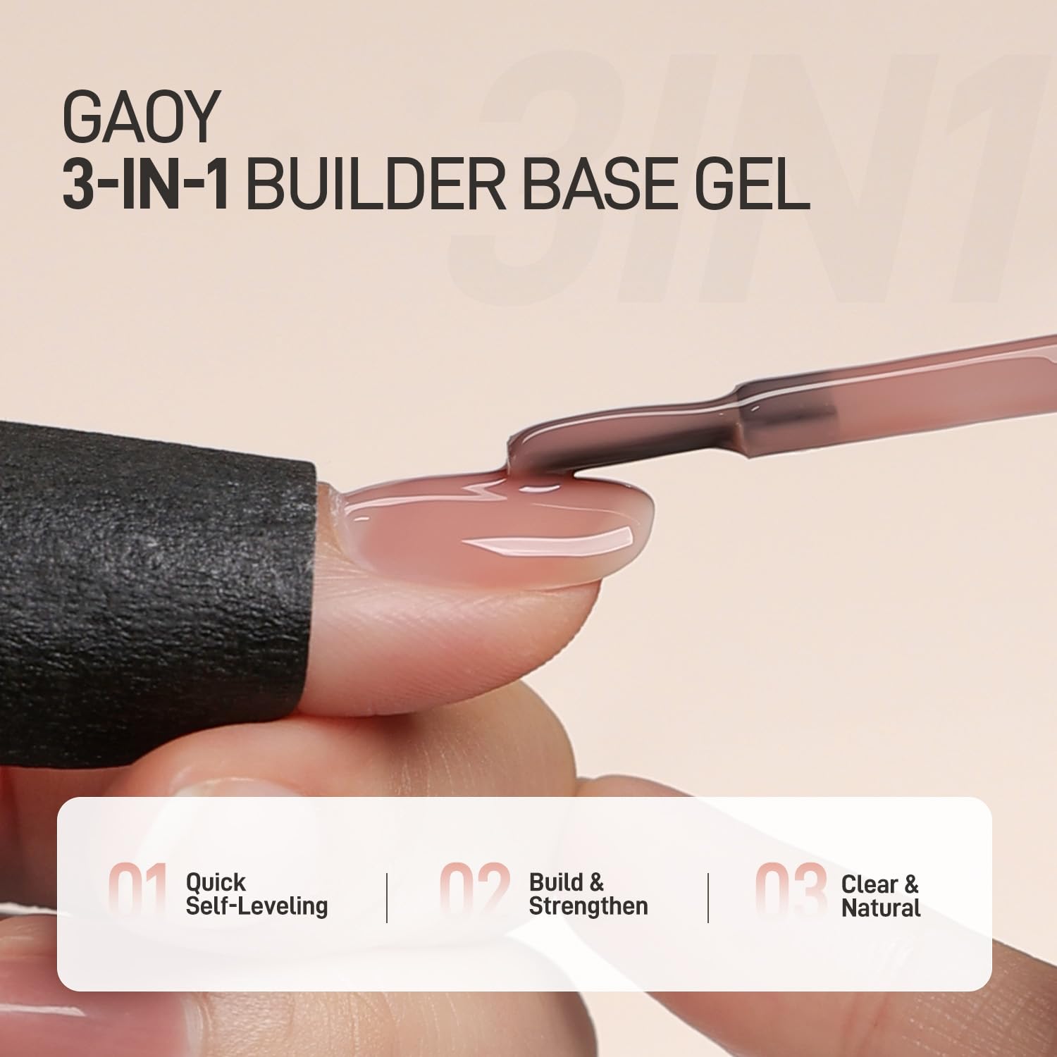 GAOY 16ml Builder Base Gel, Jelly Rubber Base Nail Gel Nude Sheer Pink, 3-in-1 Soak Off UV Light Cure Nail Strengthener, 01 Lush Nude
