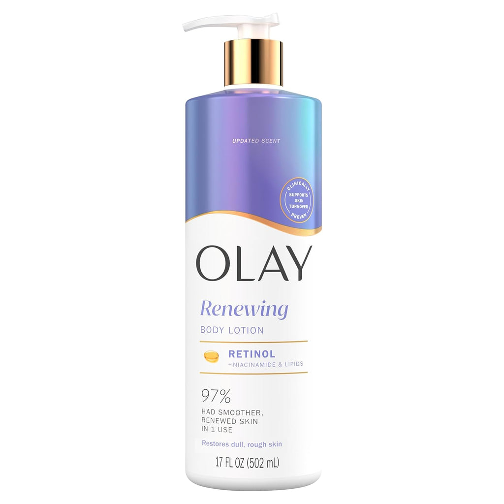 Olay Body Lotion for Women, Smoothing with Retinol Serum, Visibly Smoother Skin, 24hr Moisture & Hydration, Fast Absorbing Formula, Vitamin B3 Complex, For All Skin Types, 17 fl oz