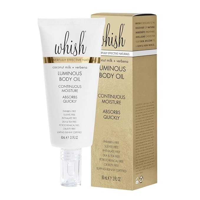 Whish Coconut Milk + Verbena Luminous Body Oil - Moisturizing Scented Body Oil with Peptides - Quick-Drying - Soothes & Firms Skin - 2 fl oz